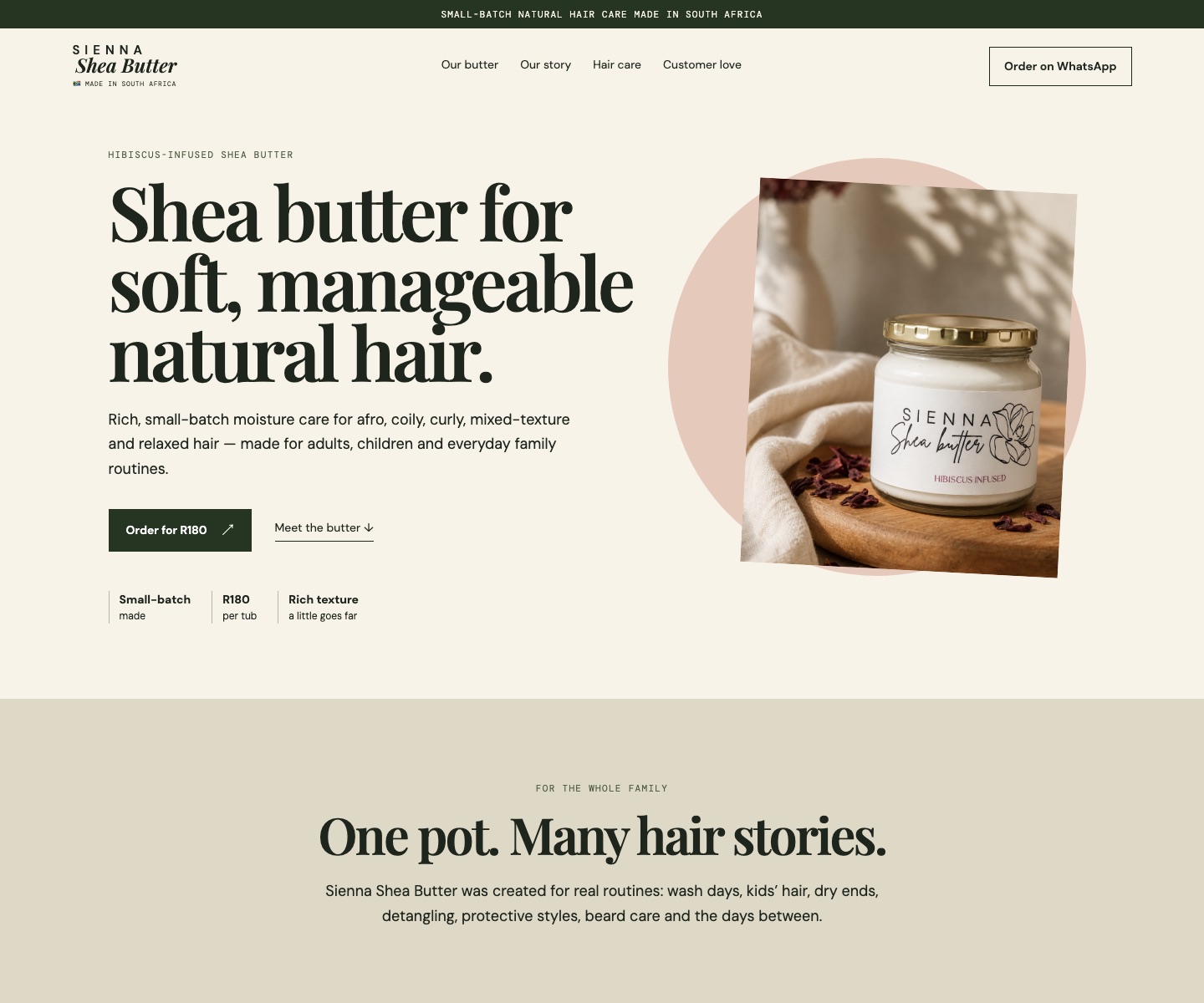 Sienna Shea Butter website homepage screenshot